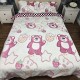 Lenjerie de pat, Cocolino, 2 persoane, 4 piese, cu elastic, crem si roz, cu ursuleti, CC4011