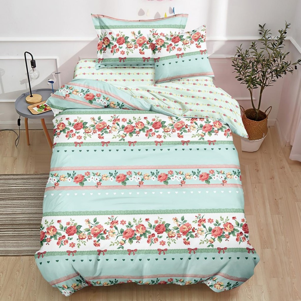 Lenjerie de pat, 1 persoană, finet, 140x200cm, cu elastic, 4 piese, LP413