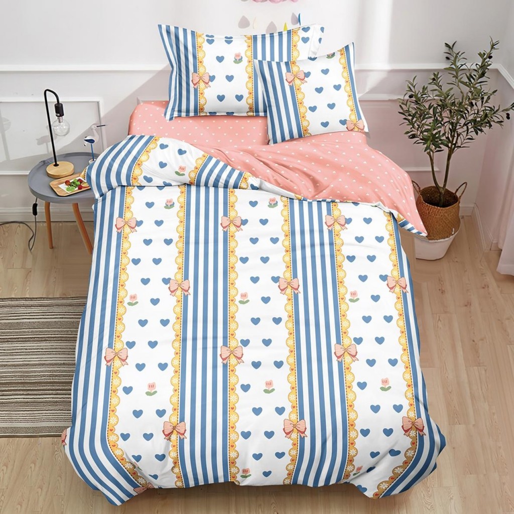 Lenjerie de pat, 1 persoană, finet, 140x200cm, cu elastic, 4 piese, LP416