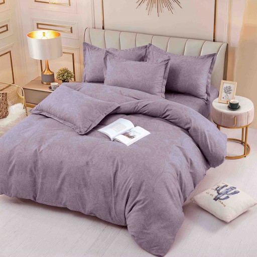 Lenjerie de pat, 1 persoană, finet, 4 piese, gri , cu model, LP203