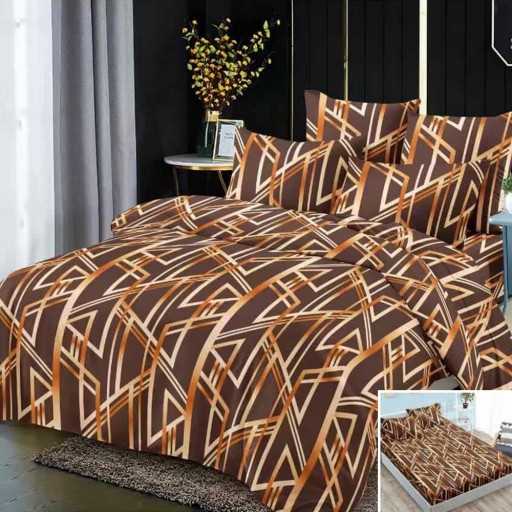 Lenjerie de pat, 2 persoane, 4 piese cu elastic, finet, maro, cu linii, 180x200cm, LF4025