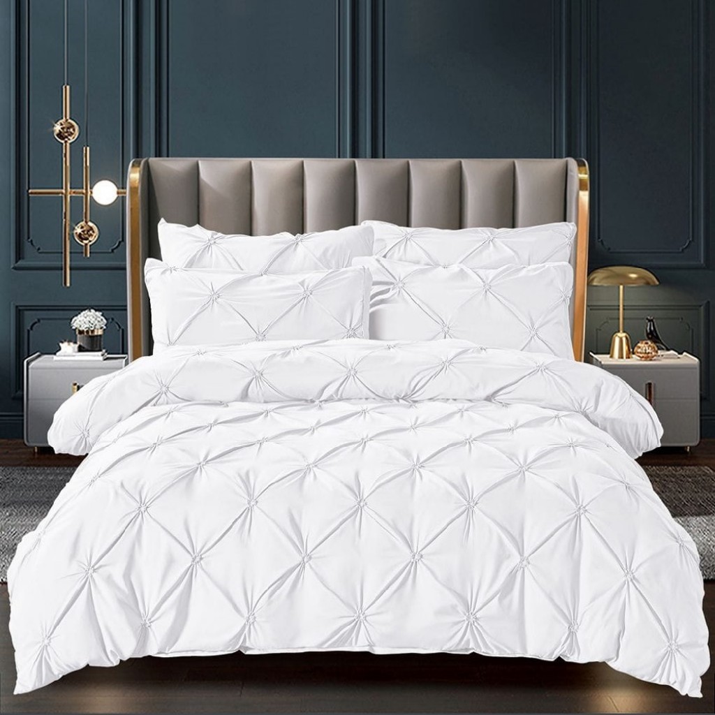Lenjerie de pat, 2 persoane, 6 piese, finet, UniDeluxe cu pliuri, alb , 230x250cm, LF901