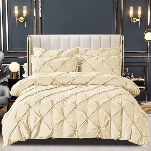 Lenjerie de pat, 2 persoane, finet, 6 piese, UniDeluxe cu pliuri, crem deschis, 230x250cm, LF902