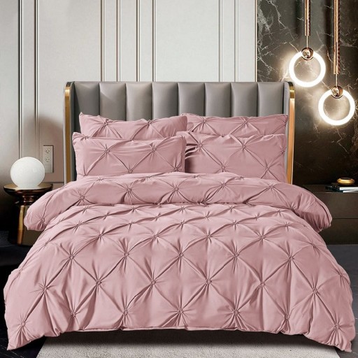 Lenjerie de pat, 2 persoane, finet, 6 piese, UniDeluxe cu pliuri, roz pudrat, 230x250cm, LF904