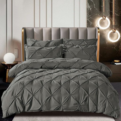 Lenjerie de pat, 2 persoane, finet, 6 piese, UniDeluxe cu pliuri, gri inchis, 230x250cm, LF906