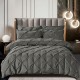 Lenjerie de pat, 2 persoane, finet, 6 piese, UniDeluxe cu pliuri, gri inchis, 230x250cm, LF906