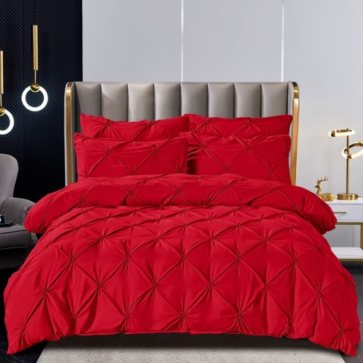 Lenjerie de pat, 2 persoane, finet, 6 piese, UniDeluxe cu pliuri, rosu , 230x250cm, LF907