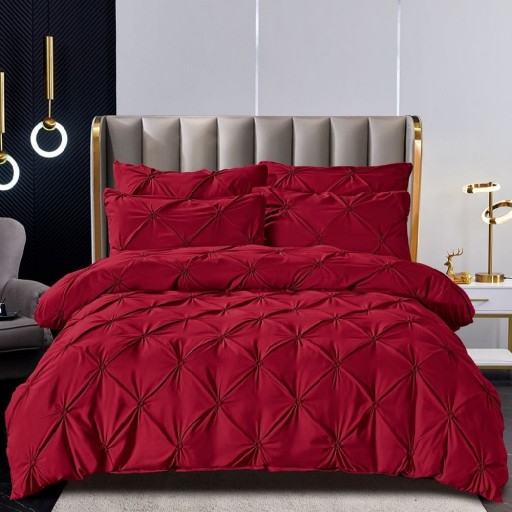 Lenjerie de pat, 2 persoane, finet, 6 piese, UniDeluxe cu pliuri, rosu inchis, 230x250cm, LF908