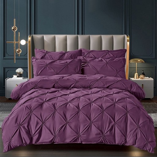 Lenjerie de pat, 2 persoane, finet, 6 piese, UniDeluxe cu pliuri, mov inchis, 230x250cm, LF910