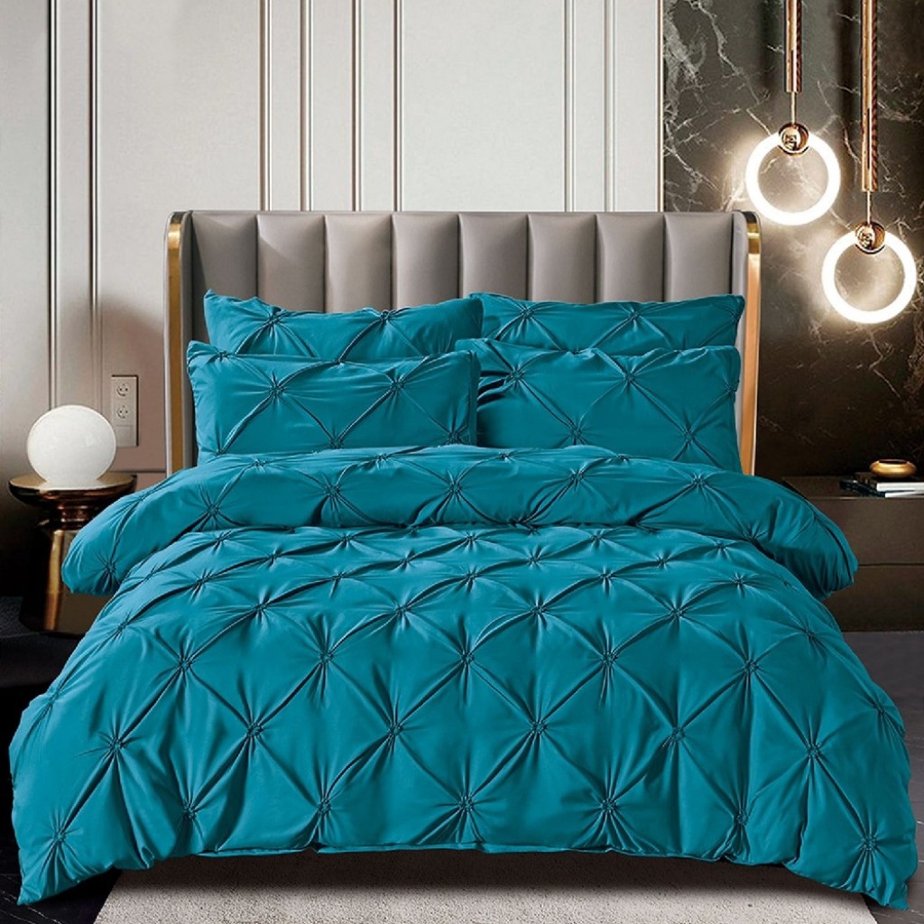 Lenjerie de pat, 2 persoane, finet, 6 piese, UniDeluxe cu pliuri, albastru , 230x250cm, LF912