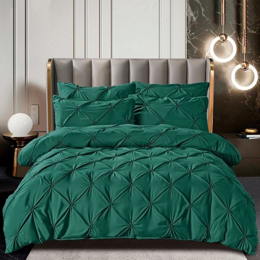 Lenjerie de pat, 2 persoane, finet, 6 piese, UniDeluxe cu pliuri, verde , 230x250cm, LF914
