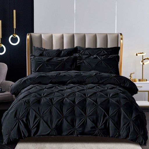 Lenjerie de pat, 2 persoane, finet, 6 piese, UniDeluxe cu pliuri, negru , 230x250cm, LF915