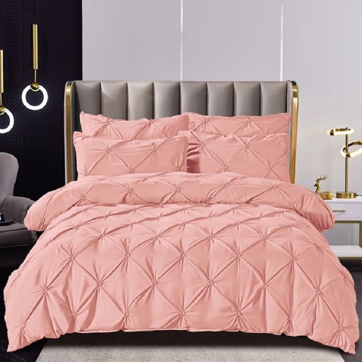 Lenjerie de pat, 2 persoane, finet, 6 piese, UniDeluxe cu pliuri, roz , 230x250cm, LF916