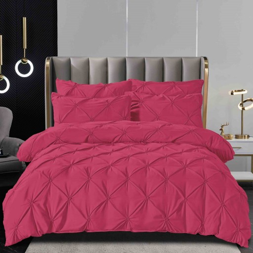 Lenjerie de pat, 2 persoane, finet, 6 piese, UniDeluxe cu pliuri, rosu neon, 230x250cm, LF952