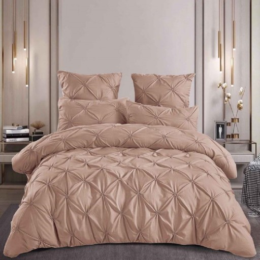 Lenjerie de pat, 2 persoane, finet, 6 piese, UniDeluxe cu pliuri, maro cafeniu, 230x250cm, LF955