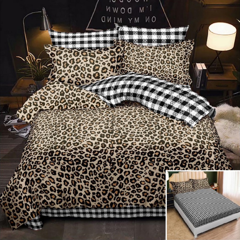 Lenjerie de pat, 2 persoane, finet, 6 piese, cu elastic, crem , cu pete maro, LEL135