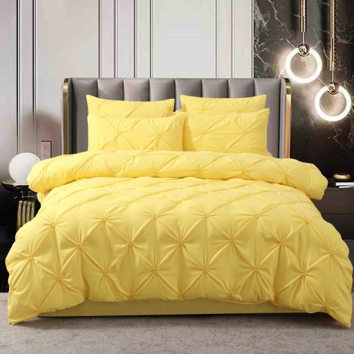 Lenjerie de pat, 2 persoane, 6 piese, finet, UniDeluxe cu pliuri, galben , 230x250cm, LF956