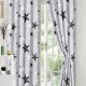 Set Lenjerie de pat, 2 persoane, finet, 8 piese, cu elastic + 2 draperii, gri , cu steluțe, LELD801