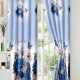 Set Lenjerie de pat, 2 persoane, finet, 8 piese, cu elastic + 2 draperii, albastru și alb, cu flori și fluturi, LELD803