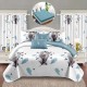 Set Lenjerie de pat, 2 persoane, finet, 8 piese, cu elastic + 2 draperii, alb și albastru, cu pene, LELD805