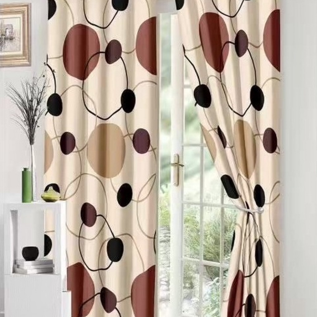 Set Lenjerie de pat, 2 persoane, finet, 8 piese, cu elastic + 2 draperii, crem , cu cerculete, LELD807