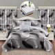 Set Lenjerie de pat, 2 persoane, finet, 8 piese, cu elastic + 2 draperii, gri , cu pene, LELD808