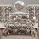 Set Lenjerie de pat, 2 persoane, finet, 8 piese, cu elastic + 2 draperii, crem și maro, imprimeu animal print, LELD809