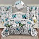 Set Lenjerie de pat, 2 persoane, finet, 8 piese, cu elastic + 2 draperii, gri , cu pietre și fluturi, LELD810