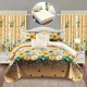 Set Lenjerie de pat, 2 persoane, finet, 8 piese, cu elastic + 2 draperii, crem , cu flori, LELD811