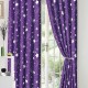 Set Lenjerie de pat, 2 persoane, finet, 8 piese, cu elastic + 2 draperii, mov și alb, cu steluțe, LELD812
