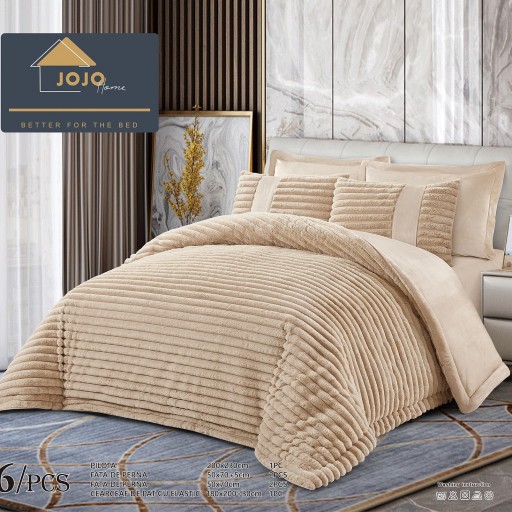 Set Pilotă & Lenjerie de pat, cocolino tip blăniță iepure , 2 persoane, 6 piese, cu elastic, crem , PIL6002