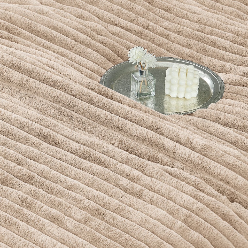 Set Pilotă & Lenjerie de pat, cocolino tip blăniță iepure , 2 persoane, 6 piese, cu elastic, crem , PIL6002