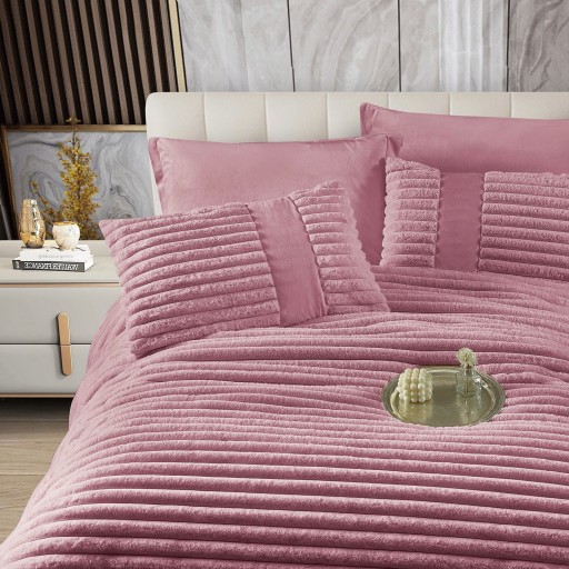 Set Pilotă & Lenjerie de pat, cocolino tip blăniță iepure , 2 persoane, 6 piese, cu elastic, mov deschis, PIL6005