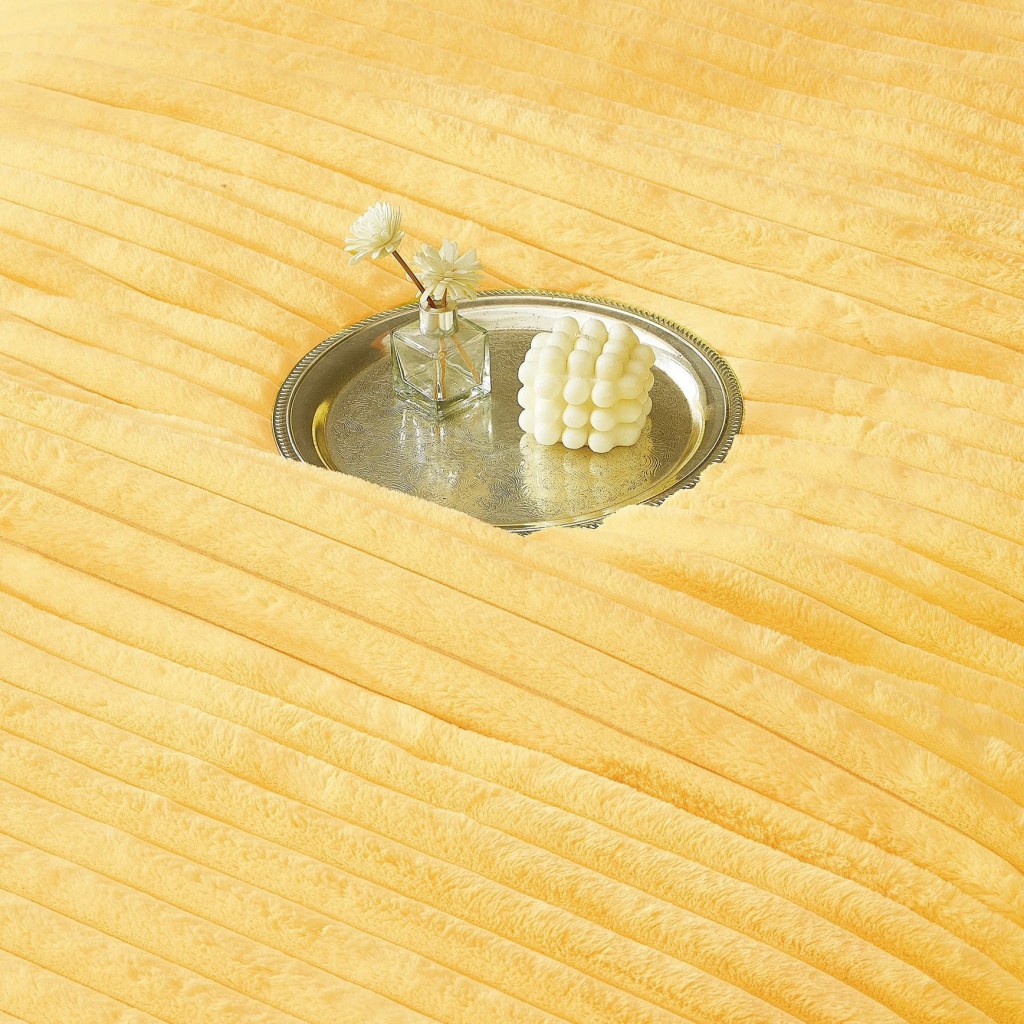 Set Pilotă & Lenjerie de pat, cocolino tip blăniță iepure , 2 persoane, 6 piese, cu elastic, galben , PIL6006