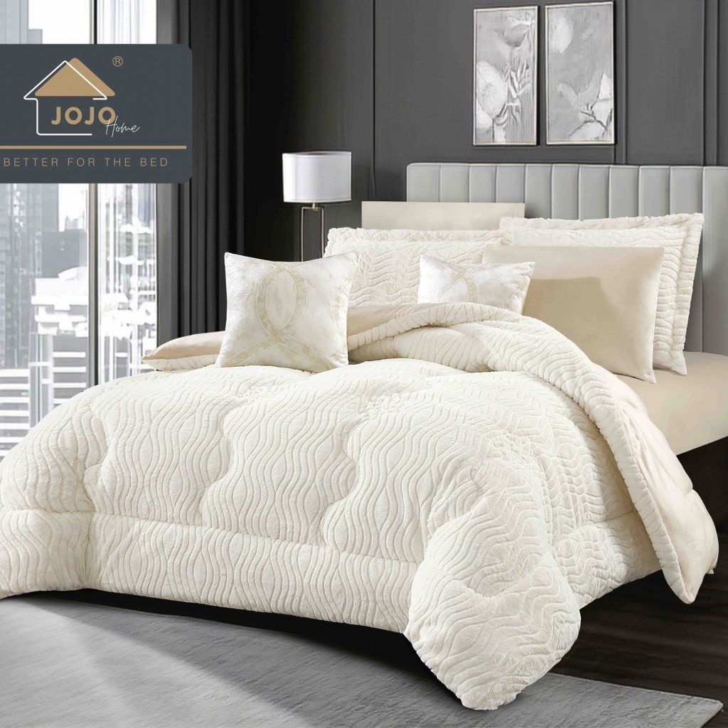 Set Pilotă & Lenjerie de pat, cocolino, cu două fețe, 2 persoane, 6 piese, cu elastic, crem deschis, PIL6101