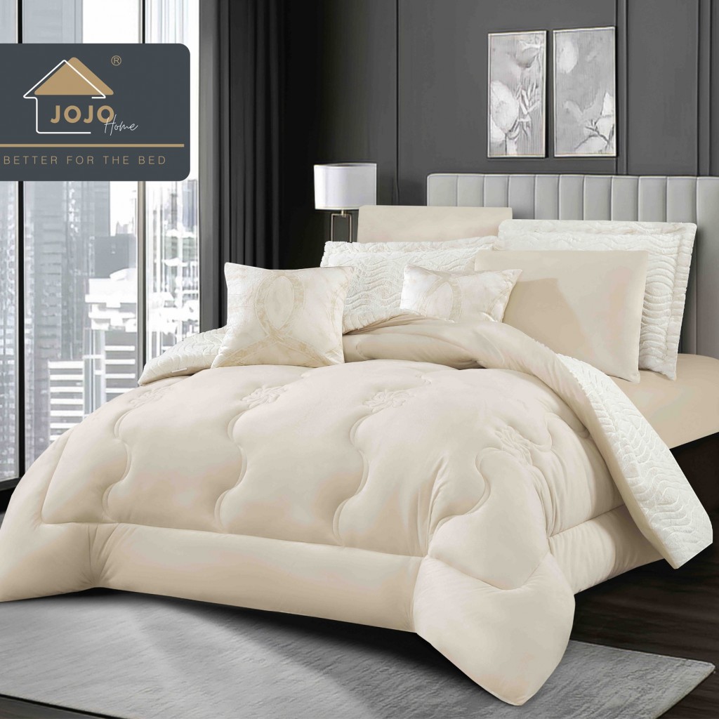 Set Pilotă & Lenjerie de pat, cocolino, cu două fețe, 2 persoane, 6 piese, cu elastic, crem deschis, PIL6101