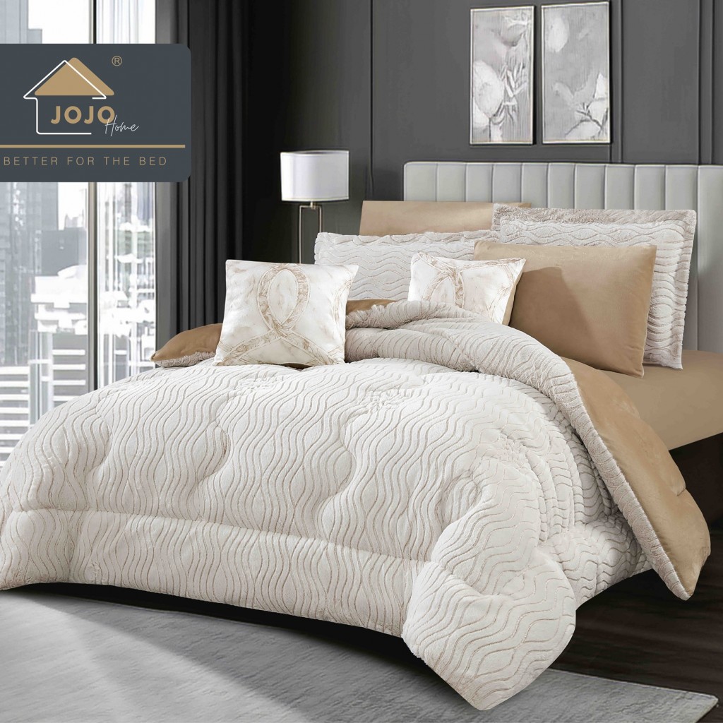 Set Pilotă & Lenjerie de pat, cocolino, cu două fețe, 2 persoane, 6 piese, cu elastic, alb crem, PIL6102