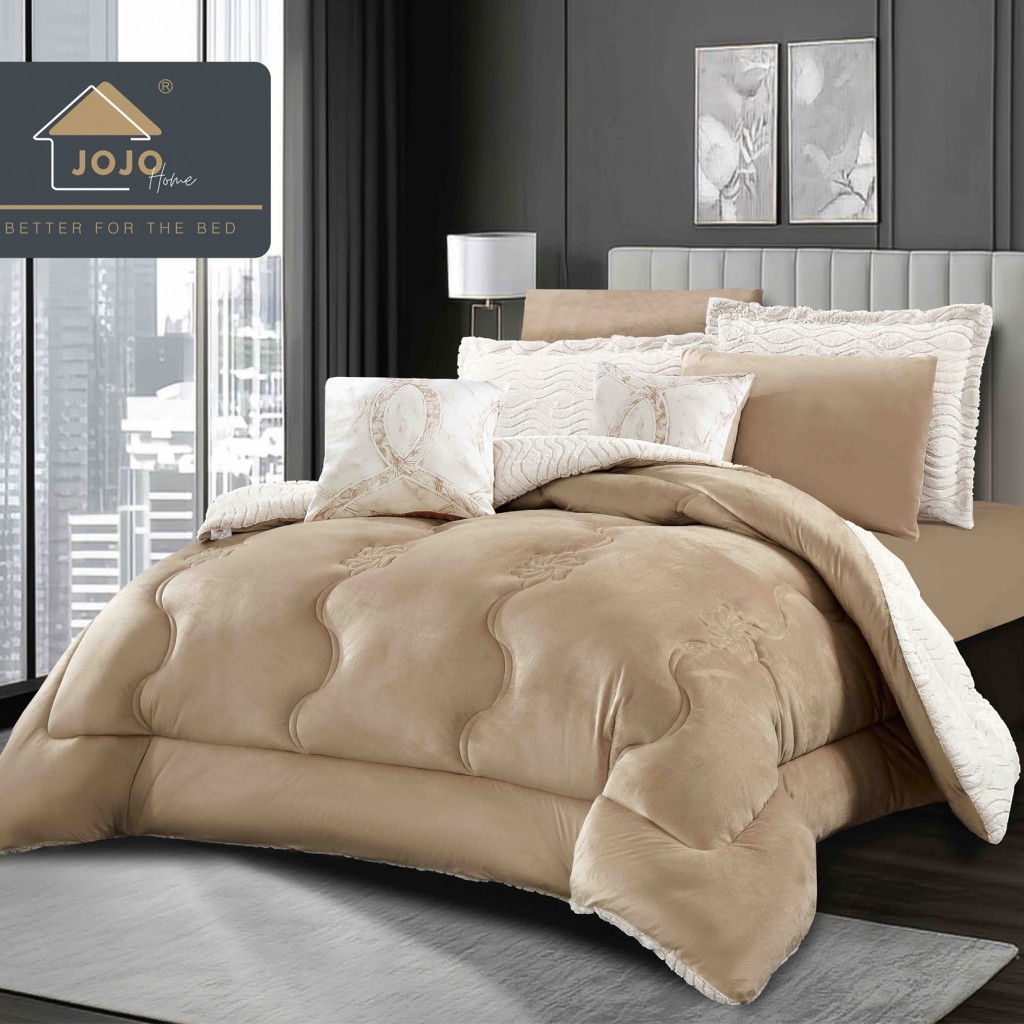 Set Pilotă & Lenjerie de pat, cocolino, cu două fețe, 2 persoane, 6 piese, cu elastic, alb crem, PIL6102