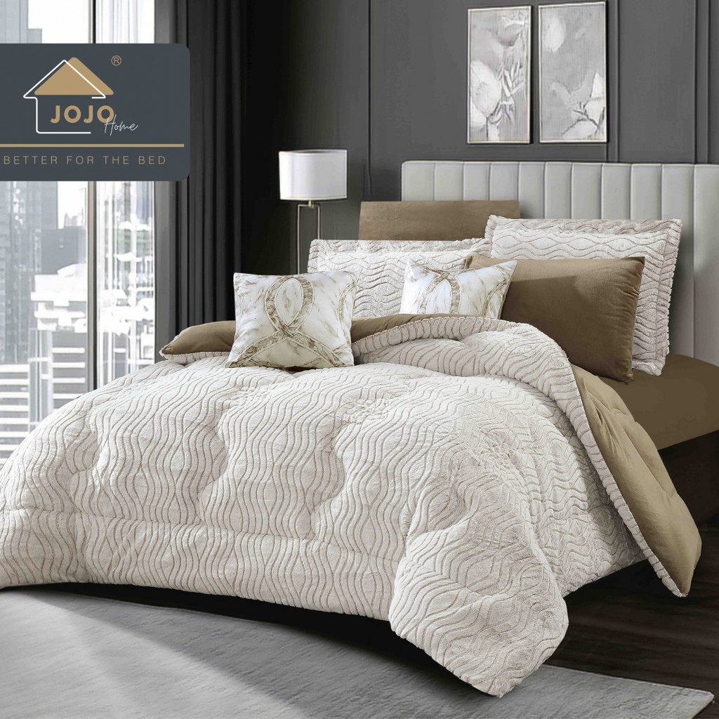 Set Pilotă & Lenjerie de pat, cocolino, cu două fețe, 2 persoane, 6 piese, cu elastic, alb crem închis, PIL6103