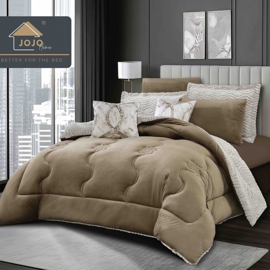 Set Pilotă & Lenjerie de pat, cocolino, cu două fețe, 2 persoane, 6 piese, cu elastic, alb crem închis, PIL6103