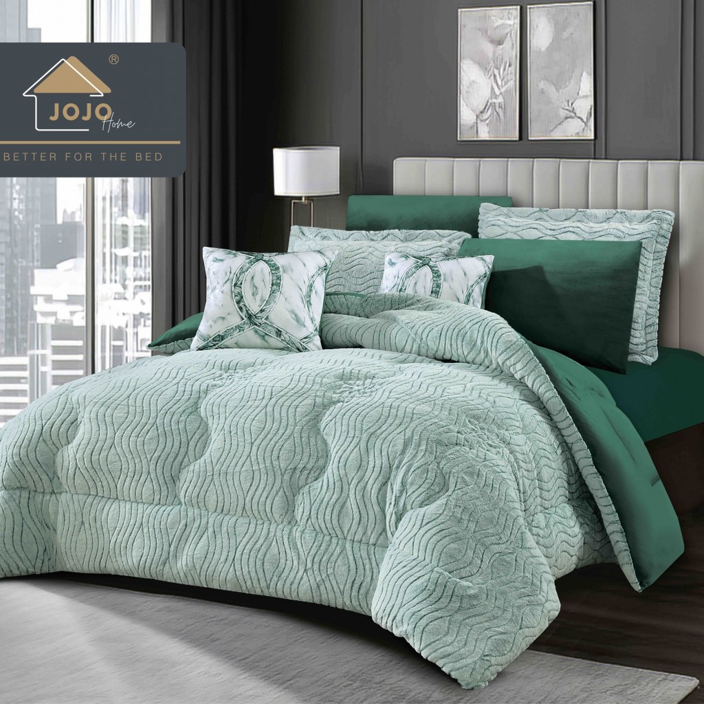 Set Pilotă & Lenjerie de pat, cocolino, cu două fețe, 2 persoane, 6 piese, cu elastic, alb verde, PIL6108