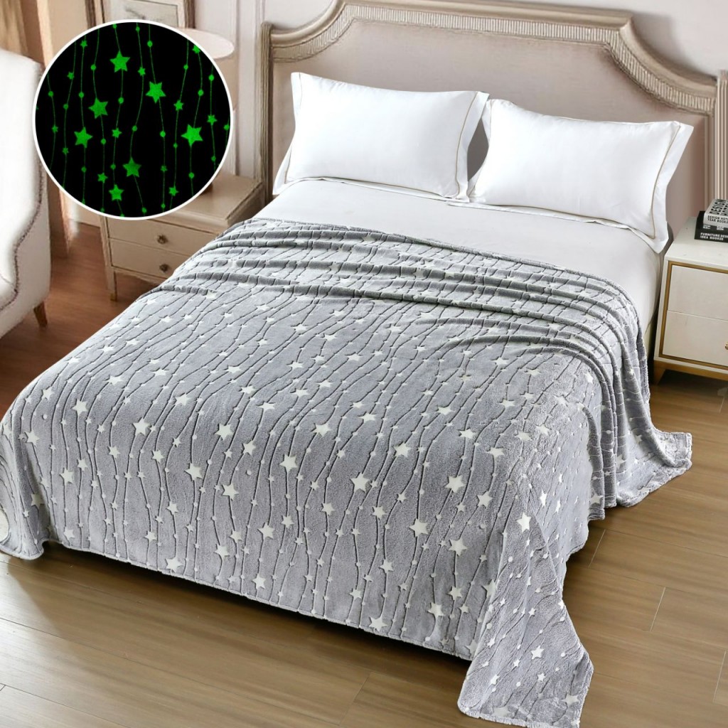 Pătură Cocolino Fosforescentă, 200x230cm, gri , imprimeu steluțe, PCF101 Pătură Cocolino Fosforescentă, 200x230cm, gri , imprimeu steluțe, PCF101