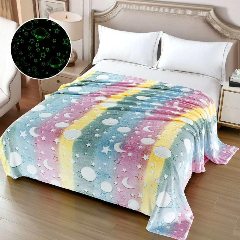 Pătură Cocolino Fosforescentă, 200x230cm, multicoloră , imprimeu planete, PCF102 Pătură Cocolino Fosforescentă, 200x230cm, multicoloră , imprimeu planete, PCF102