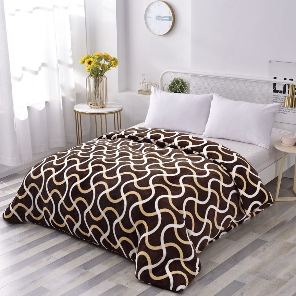 Pătură Cocolino 900gr, 200x230cm, maro , cu linii ondulate crem, PCS135