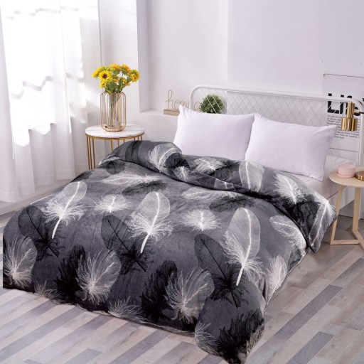 Pătură Cocolino 900gr, 200x230cm, gri , cu pene albe și gri, PCS107