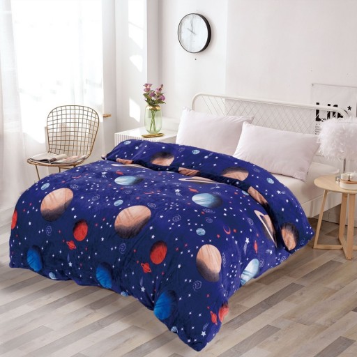 Pătură Cocolino 900gr, 200x230cm, albastru , cu planete, PCS113