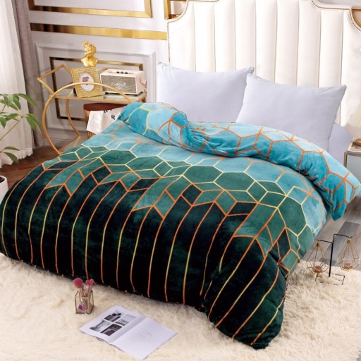 Pătură Cocolino 900gr, 200x230cm, verde , cu forme geometrice, PCS122