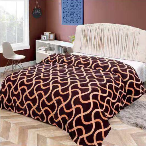 Pătură Cocolino 900gr, 200x230cm, maro , cu linii ondulate crem, PCS135