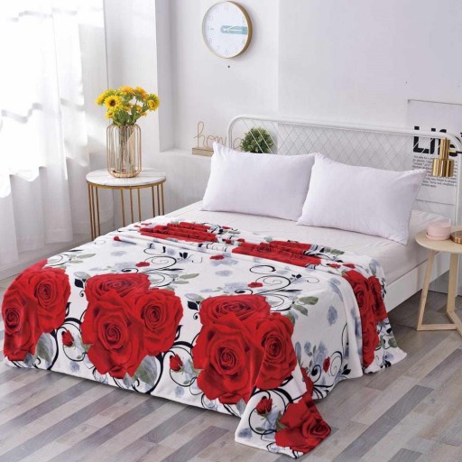 Pătură Cocolino 900gr, 200x230cm, alb , cu trandafiri roșii, PCS147