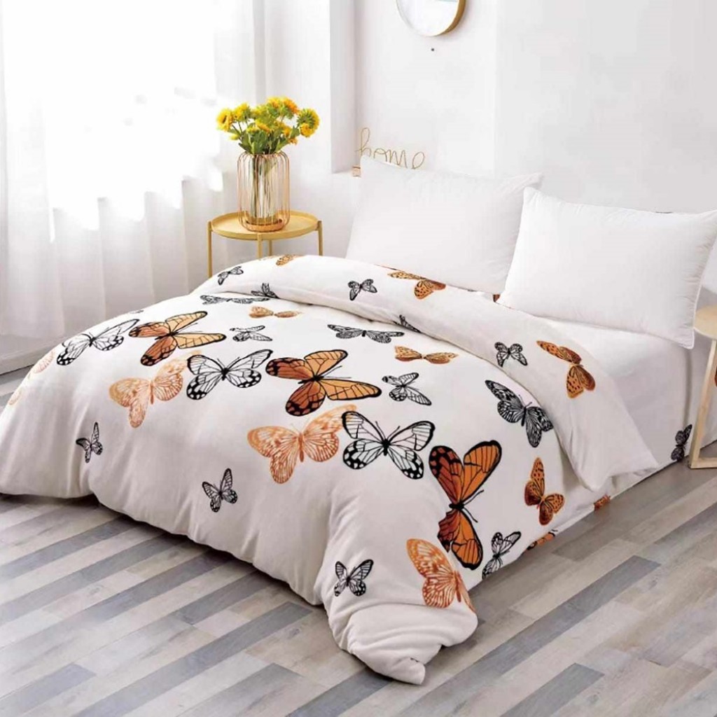 Pătură Cocolino 900gr, 200x230cm, alb , cu fluturi negri și maro, PCS148